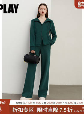 DPLAY冬季新款百搭绿色双开拉链连帽卫衣外套休闲上衣长袖女