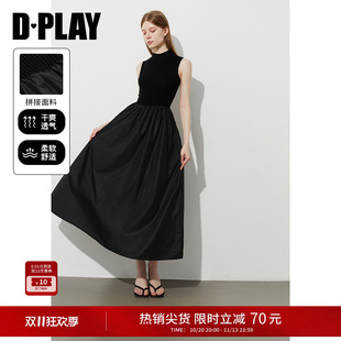 DPLAY2026夏季新款黑色连衣裙女长款法式气质半高领针织裙子长裙