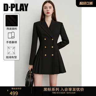 DPLAY【黑标】2026年冬季新款黑色连衣裙女休闲日常通勤西服裙子