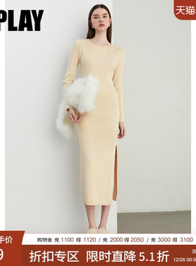 DPLAY【惠品】2025年秋季新款气质白色连衣裙女针织裙子修身长裙