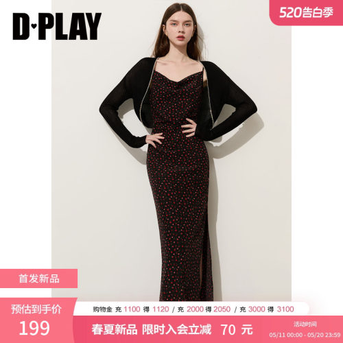 DPLAY2026夏季新款法式黑色无领蝙蝠袖长袖修身立体装饰短款开衫