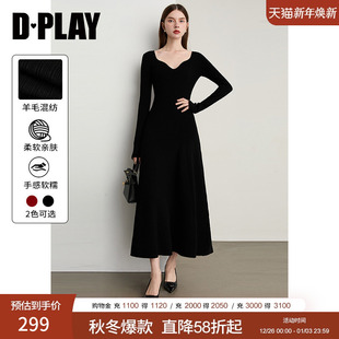 长裙长款 DPLAY2025冬季 高级修身 黑色针织连衣裙法式 裙子女 新款