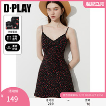 DPLAY【度假系列】2025夏季新款黑色吊带连衣裙女短款碎花裙子