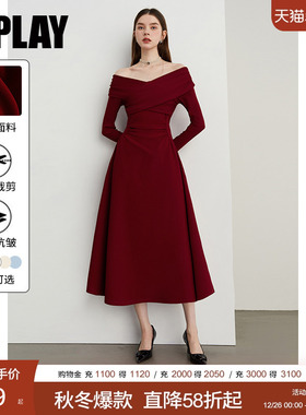DPLAY2025年秋季法式红色连衣裙高级订婚礼服长裙女宴会敬酒服