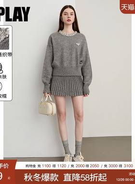 DPLAY2025年秋季新款灰色半身裙女气质短款针织裙子短裙百褶裙