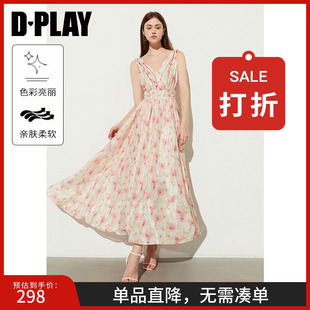 DPLAY 度假风粉色碎花海边沙滩吊带裙连衣裙女 黑标 年夏季