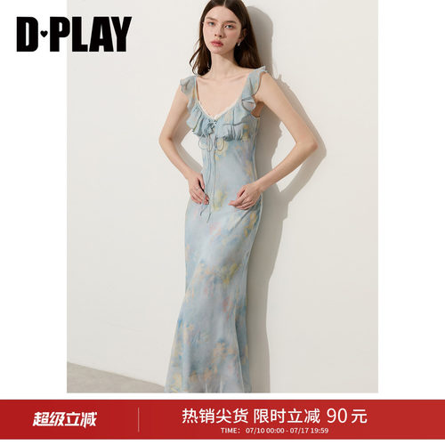 V领，无袖，领口荷叶边装饰