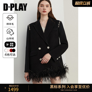黑色双面呢大衣含羊绒大衣西装 DPLAY 法式 黑标 外套 年冬季