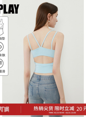 DPLAY【惠品】夏季新款蓝色吊带背心女一体式胸垫收腰上衣