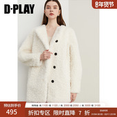 DPLAY冬季 白色日常环保皮草外套宽松长袖 毛绒外套大衣上衣女