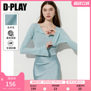 修身 新款 上衣小衫 DPLAY2025年秋季 长袖 针织衫 蓝色毛衣女法式 开衫