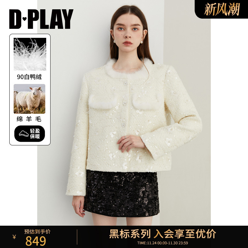 DPLAY拼接仿貂毛重工短外套