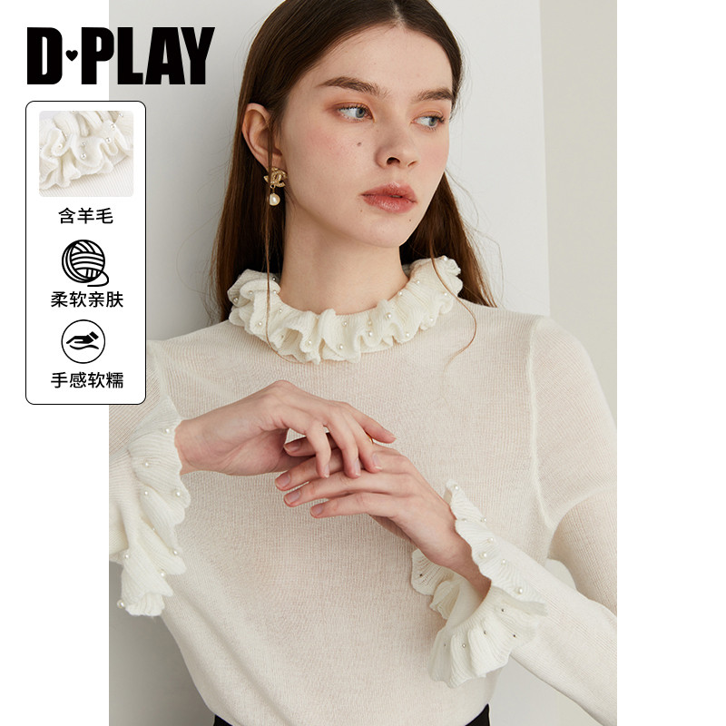 DPLAY2025年春季新款白色毛衣针织衫好看洋气上衣女毛衫打底衫,女装/女士精品,毛针织衫,淘宝优惠券,粉丝福利购,淘宝优惠卷