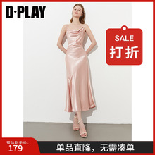 DPLAY2025年夏季新款粉色度假吊带连衣裙女法式缎面长款礼服裙子