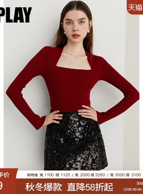 DPLAY2025秋季新款气质慵懒红色针织衫洋气新年打底衫毛衣上衣女