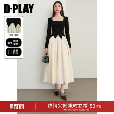 DPLAY黑色连衣裙复古方领伞裙