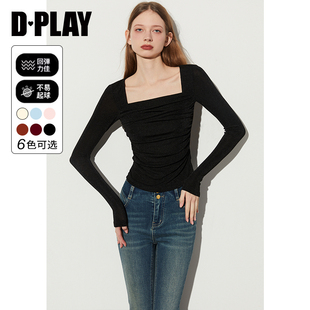 通勤方领黑色立体垫肩亲肤弹力内搭亲肤弹力打底衫 DPLAY秋季 女