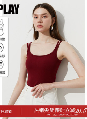 DPLAY【惠品】夏季新款红色吊带背心女修身一体式胸垫上衣