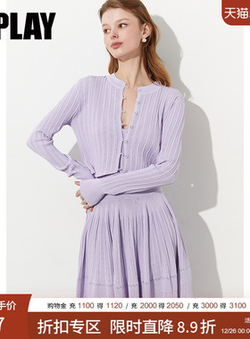 DPLAY2025年春季新款紫色上衣女修身多巴胺针织衫长袖开衫外套