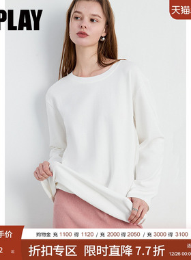 DPLAY秋季ROW风佰搭T 白色宽松叠穿慵懒打底衫磨毛上衣T恤女