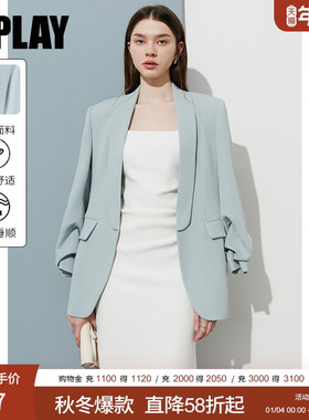 DPLAY【时髦精系列】2025年秋季新款绿色西装外套女职业通勤西服