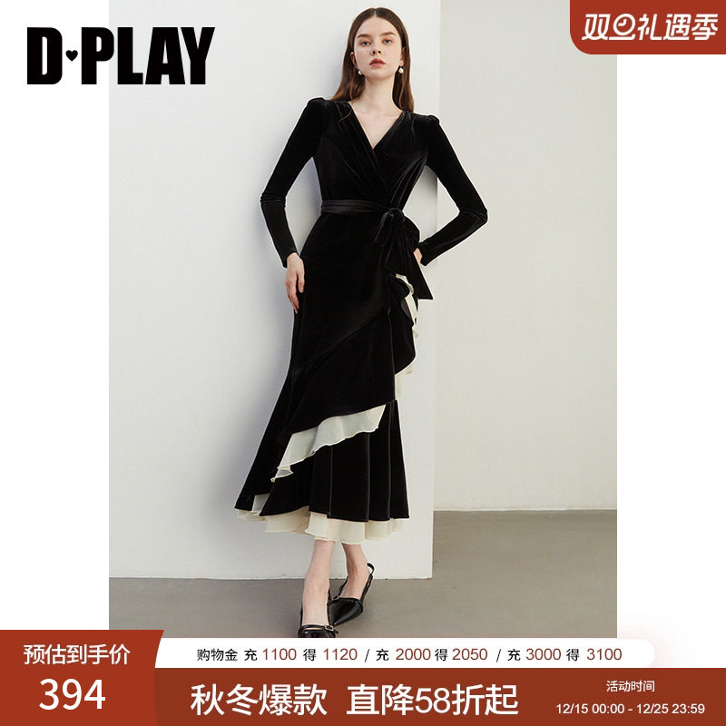 DPLAY法式鱼尾裙丝绒连衣裙