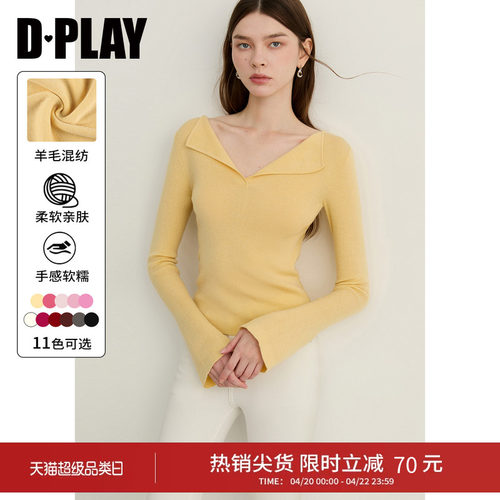 DPLAY翻领喇叭袖针织小衫