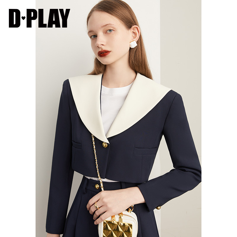 DPLAY学院风撞色领片短外套