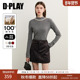 DPLAY2025年冬季 女100羊毛镂空好看针织打底衫 新款 灰色针织衫