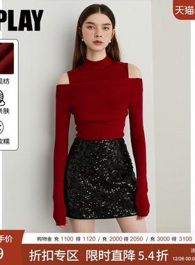 DPLAY2025年秋季新款气质红色针织衫内搭洋气独特气质上衣女毛衫