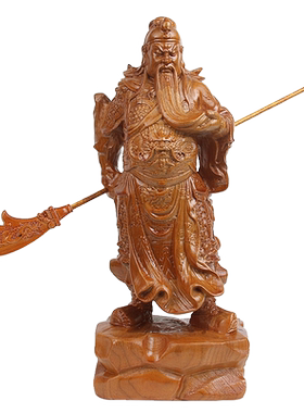 桃木武财神关公木雕摆件