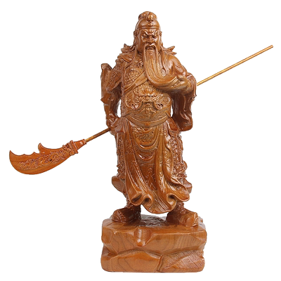 桃木武财神关公木雕摆件