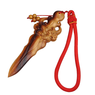 天然雷击木桃木睚眦剑挂件儿童婴儿一体木雕剑饰品枕下客厅卧室门