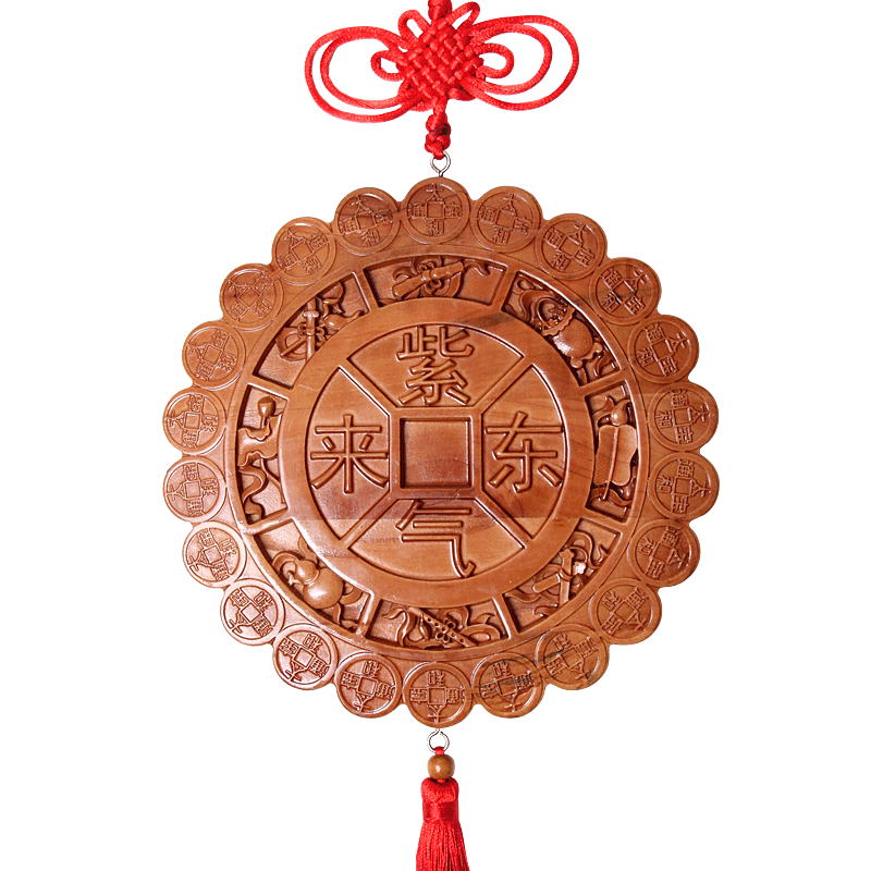桃木紫气东来厚德载物风水工艺品
