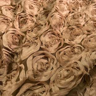 卡其色立体花朵提花盘花装饰DIY布料 气质伯克利连衣裙设计师面料