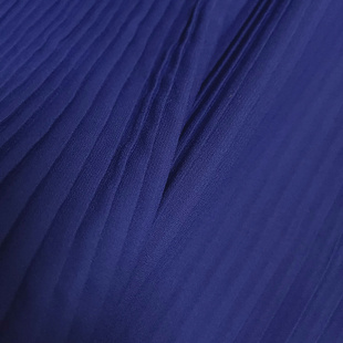夜空深蓝色柔软微透垂感珍珠纱雪纺风琴褶皱面料 礼服设计师布料