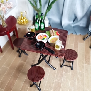 餐椅 1：12袖 餐桌 可折叠式 娃娃屋配件大排档餐厅 珍仿真家具模型