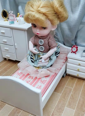 12分欧式儿童小床白色鞋柜子微缩食玩ob11娃屋家具配件dollhouse