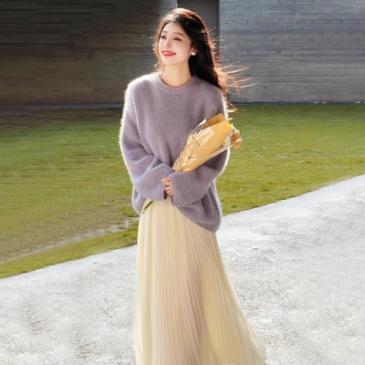 温柔风毛衣半身裙套装女早春新款洋气显瘦慵懒风两件套裙打底裙子