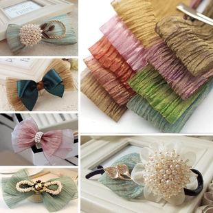 韩国进口新品 40MM宽欧根纱褶皱纱织带 DIY手工发饰头饰材料