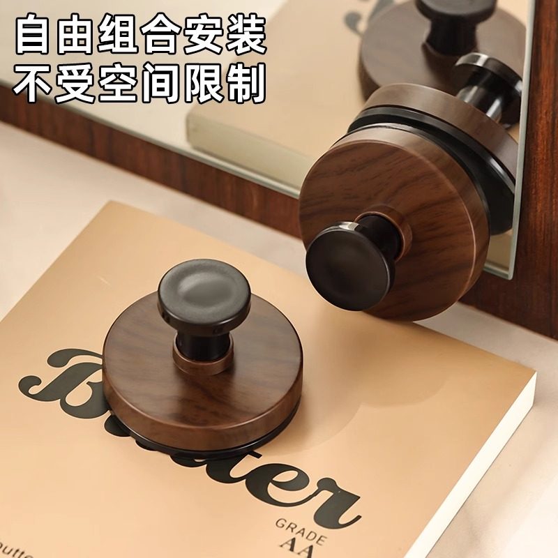胡桃木纹吸盘旋钮挂钩
