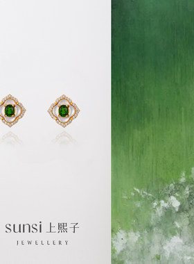 上熙子.原创「西风翠」天然贝母925纯银镀金中式国风文艺复古耳钉