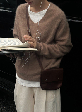 MMCC慵懒风高品质 绵羊毛山羊绒混纺V领套头针织衫毛衫上衣打底衫