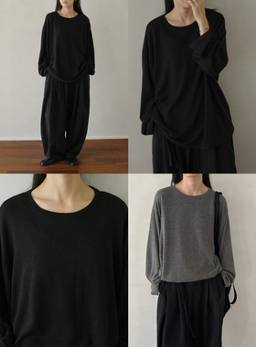 MMCC秋冬无性别慵懒软糯舒适圆领长袖T恤百搭针织衫打底衫上衣女