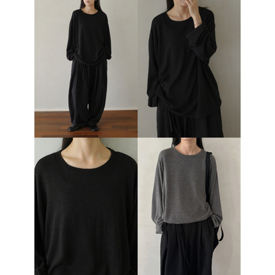 MMCC秋冬无性别慵懒软糯舒适圆领长袖T恤百搭针织衫打底衫上衣女