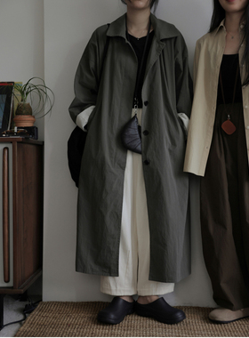 MMCC 纸感立体裁剪宽松大廓型复古休闲翻领长风衣外套秋无性别女