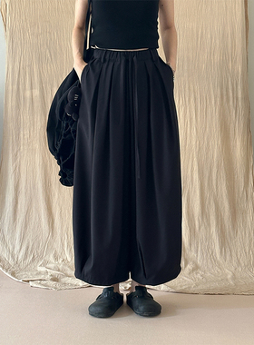 MMCC无性别 黑色山本风阔腿裤设计师立体剪裁神裤 男女同款松紧腰