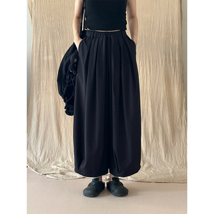 MMCC无性别 黑色山本风阔腿裤设计师立体剪裁神裤 男女同款松紧腰