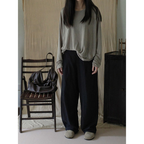 MMCC设计款黑色简约休闲宽松显瘦百搭高腰阔腿裤长裤