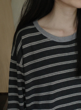 MMCC休闲慵懒风圆领撞色条纹长袖防晒针织衫罩衫上衣女